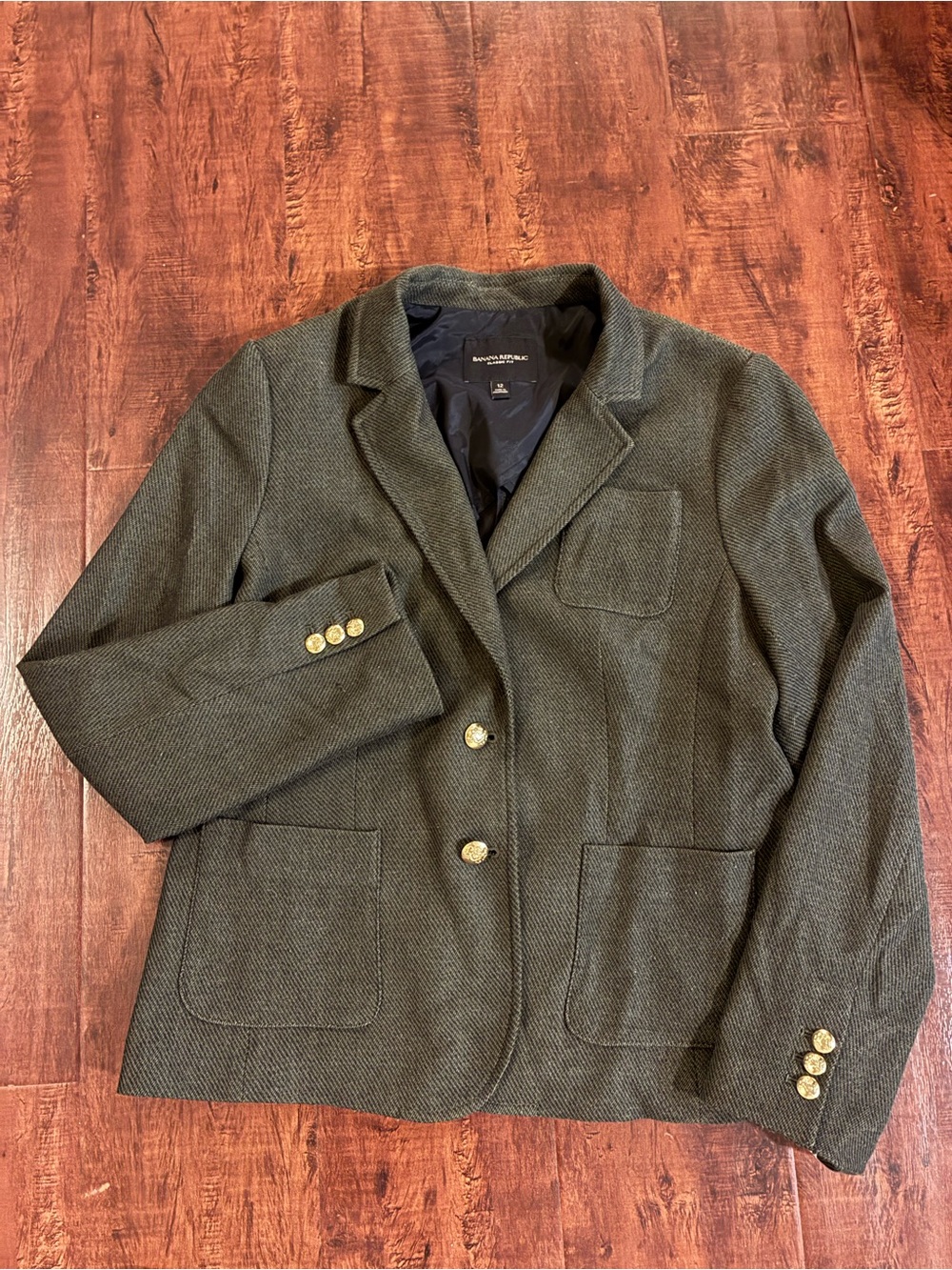 Banana Republic Olive Herringbone Sport Coat with Gold Buttons